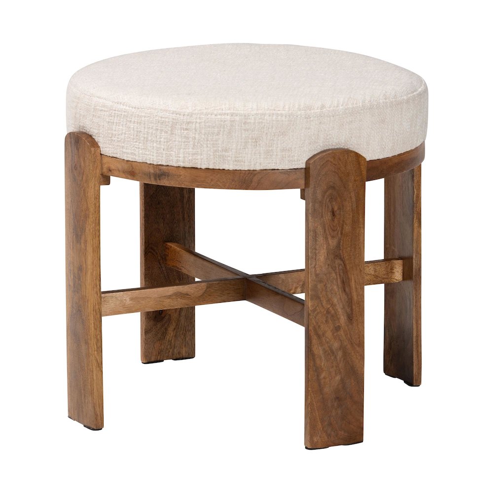 Modern Accent Ottoman Stool with Upholstered Cushion and Mango Wood Frame. Picture 1