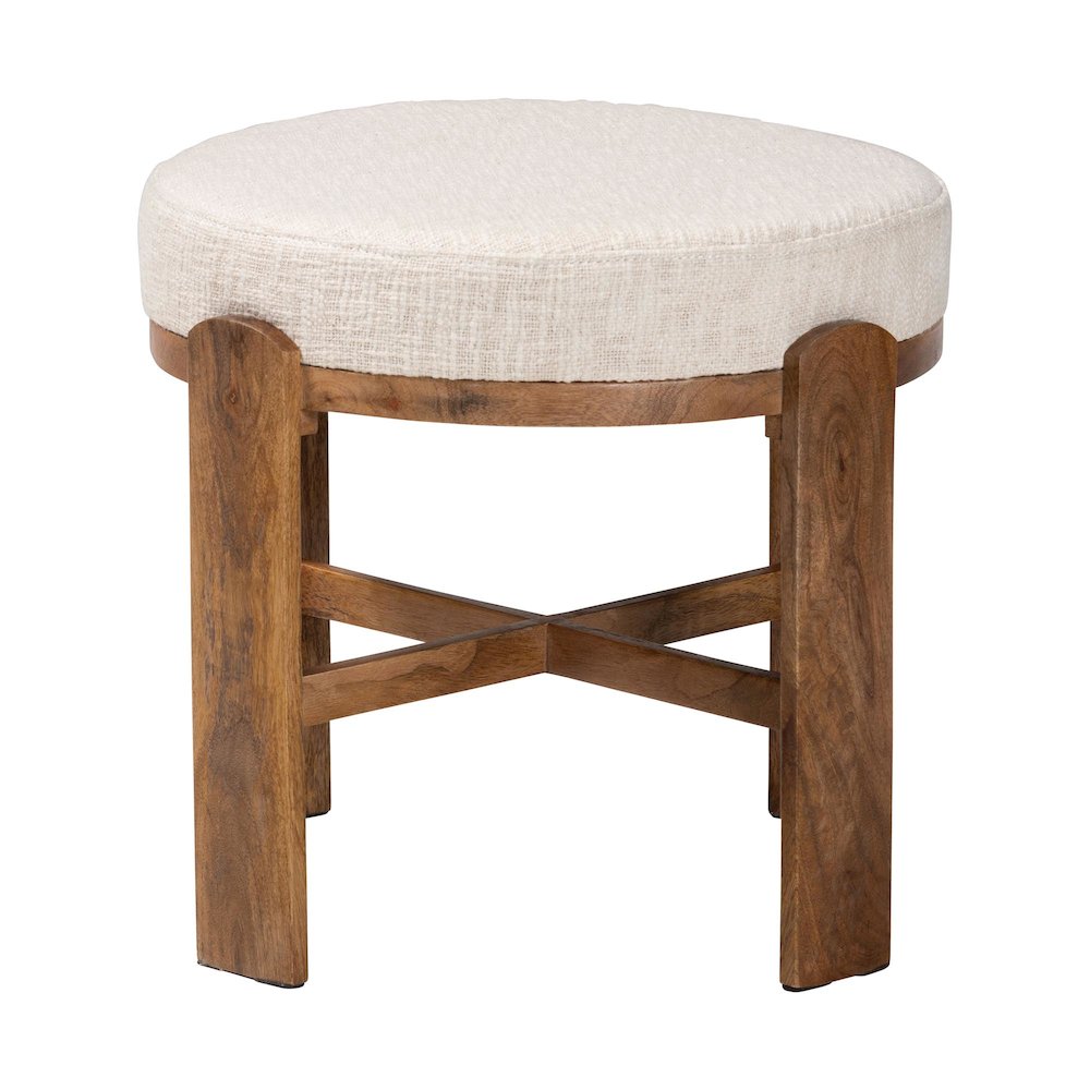 Modern Accent Ottoman Stool with Upholstered Cushion and Mango Wood Frame. Picture 3