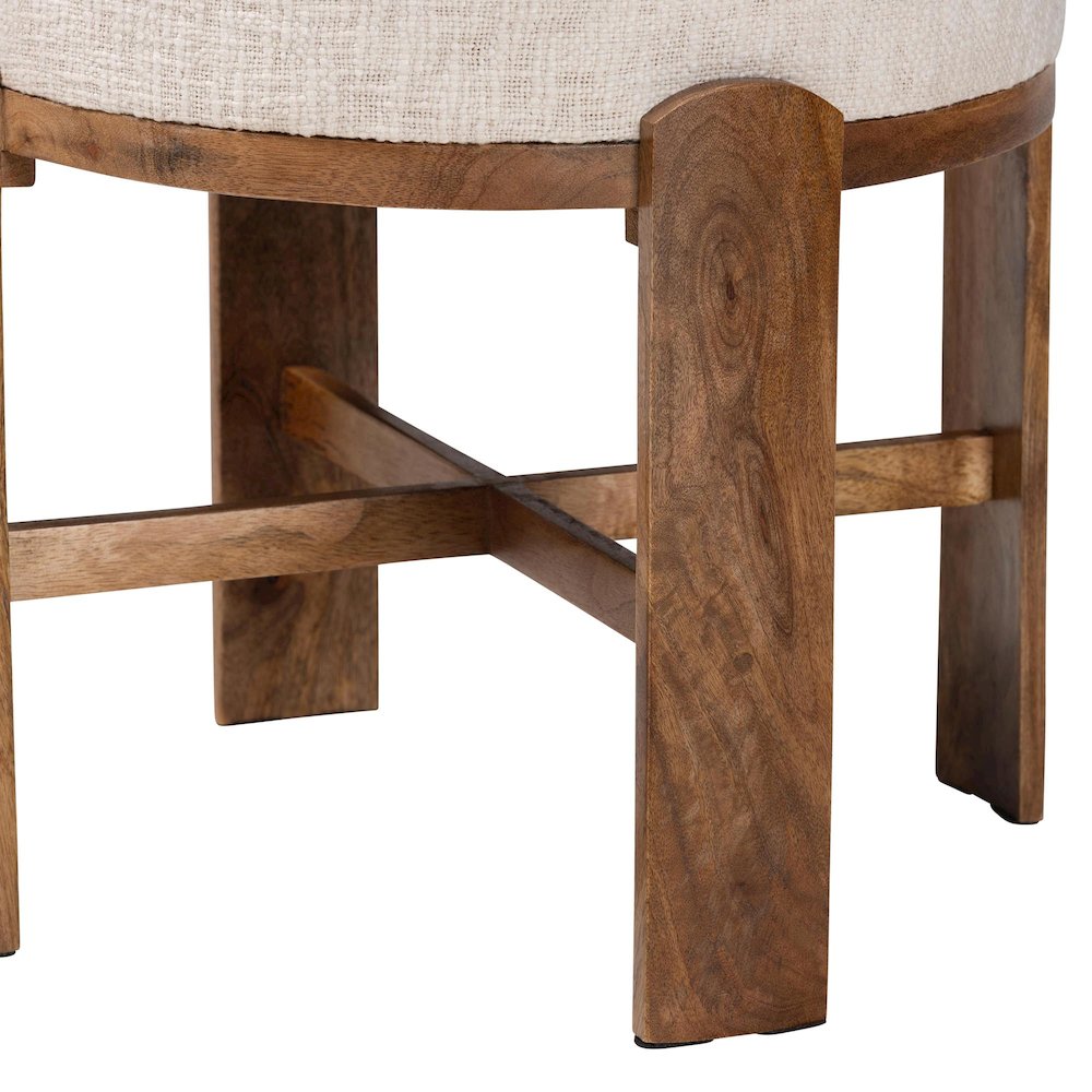 Modern Accent Ottoman Stool with Upholstered Cushion and Mango Wood Frame. Picture 4
