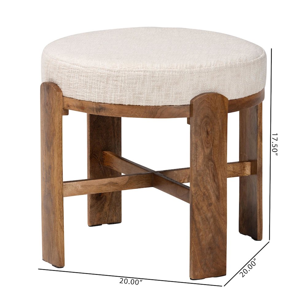 Modern Accent Ottoman Stool with Upholstered Cushion and Mango Wood Frame. Picture 6