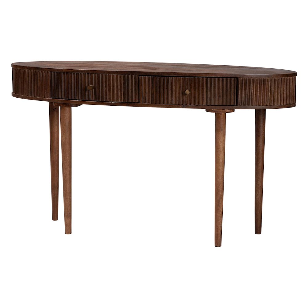 Fluted Wood Console Table - 2-Drawer Oval Accent Table. Picture 1