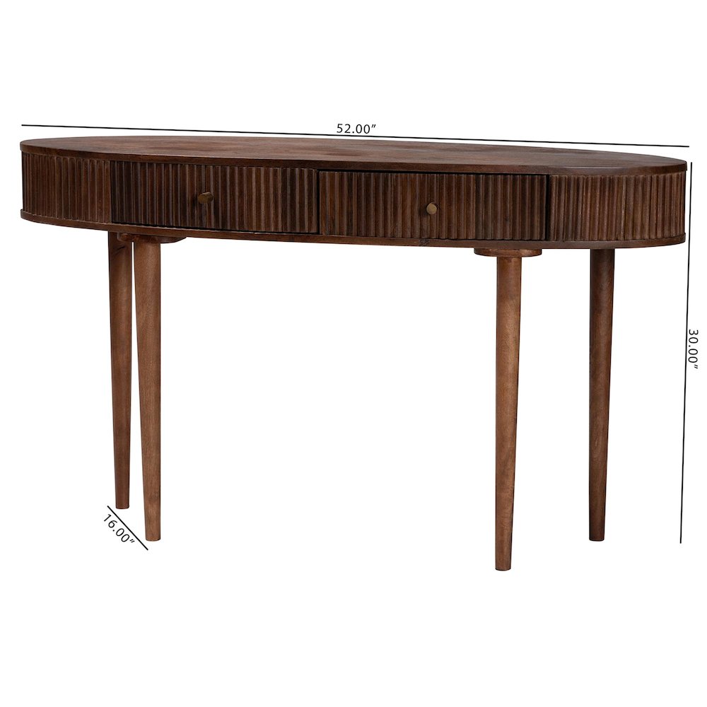 Fluted Wood Console Table - 2-Drawer Oval Accent Table. Picture 9