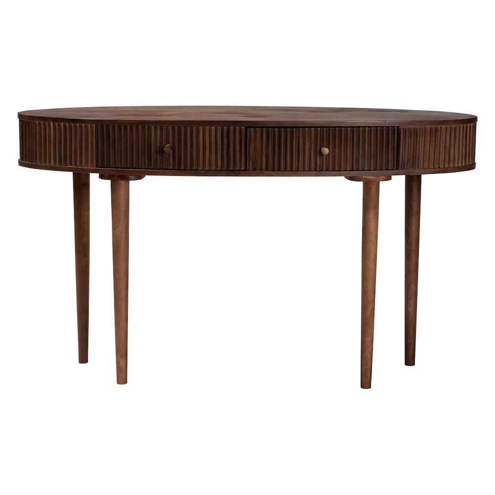 Fluted Wood Console Table - 2-Drawer Oval Accent Table. Picture 4