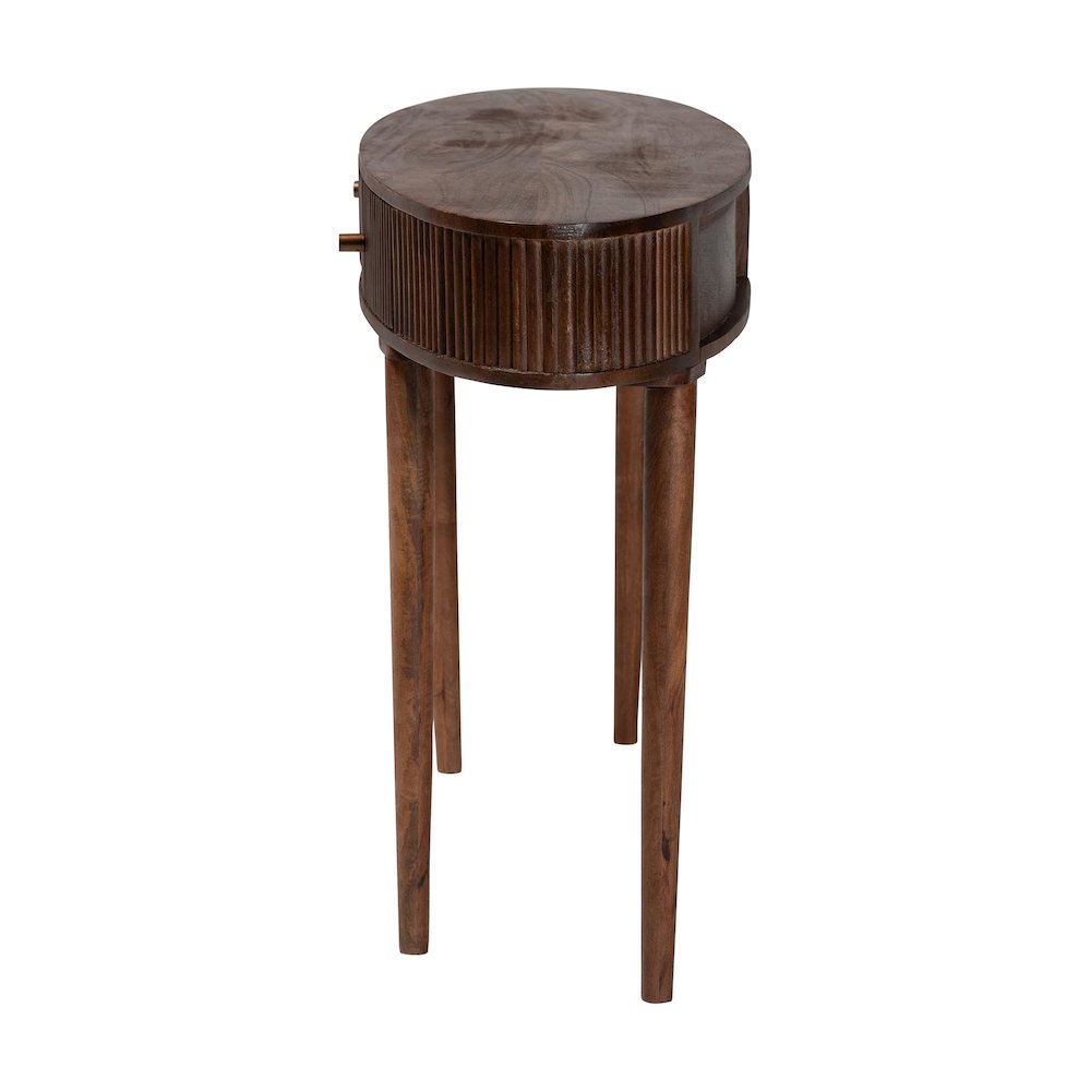 Fluted Wood Console Table - 2-Drawer Oval Accent Table. Picture 5