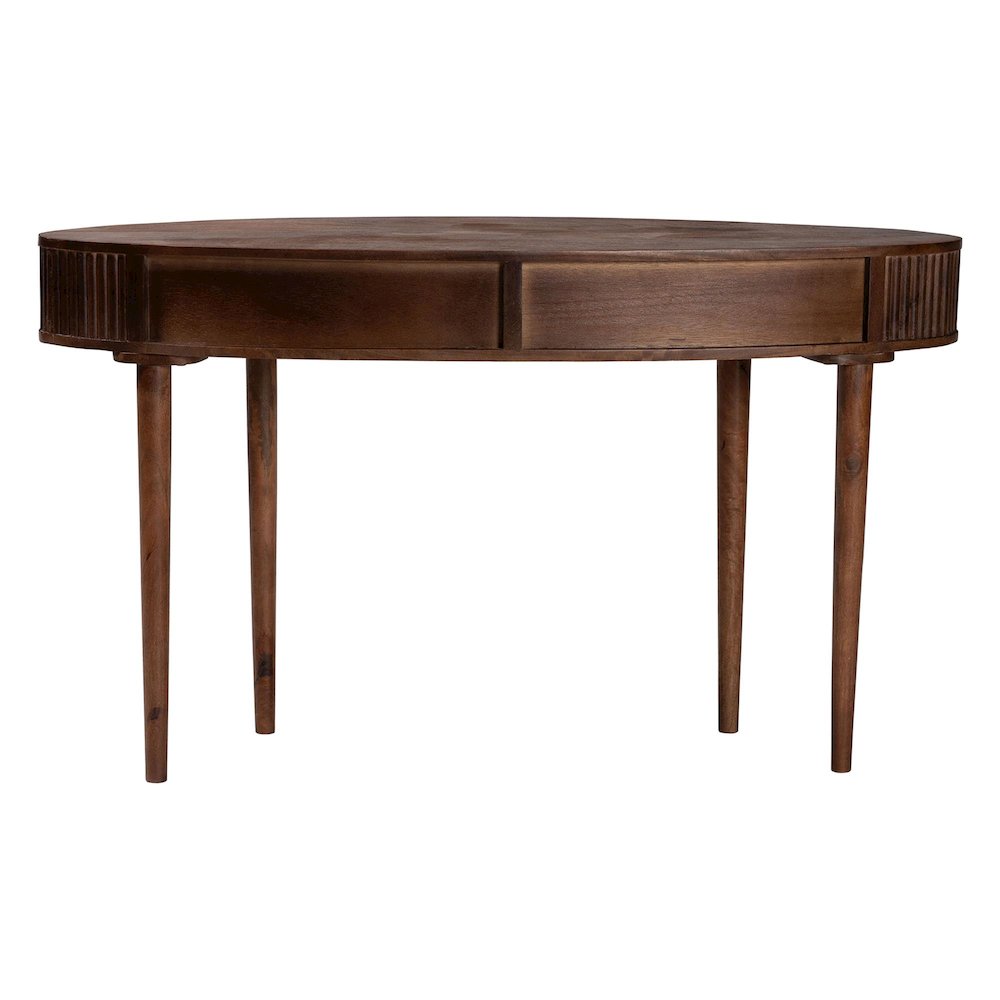 Fluted Wood Console Table - 2-Drawer Oval Accent Table. Picture 6