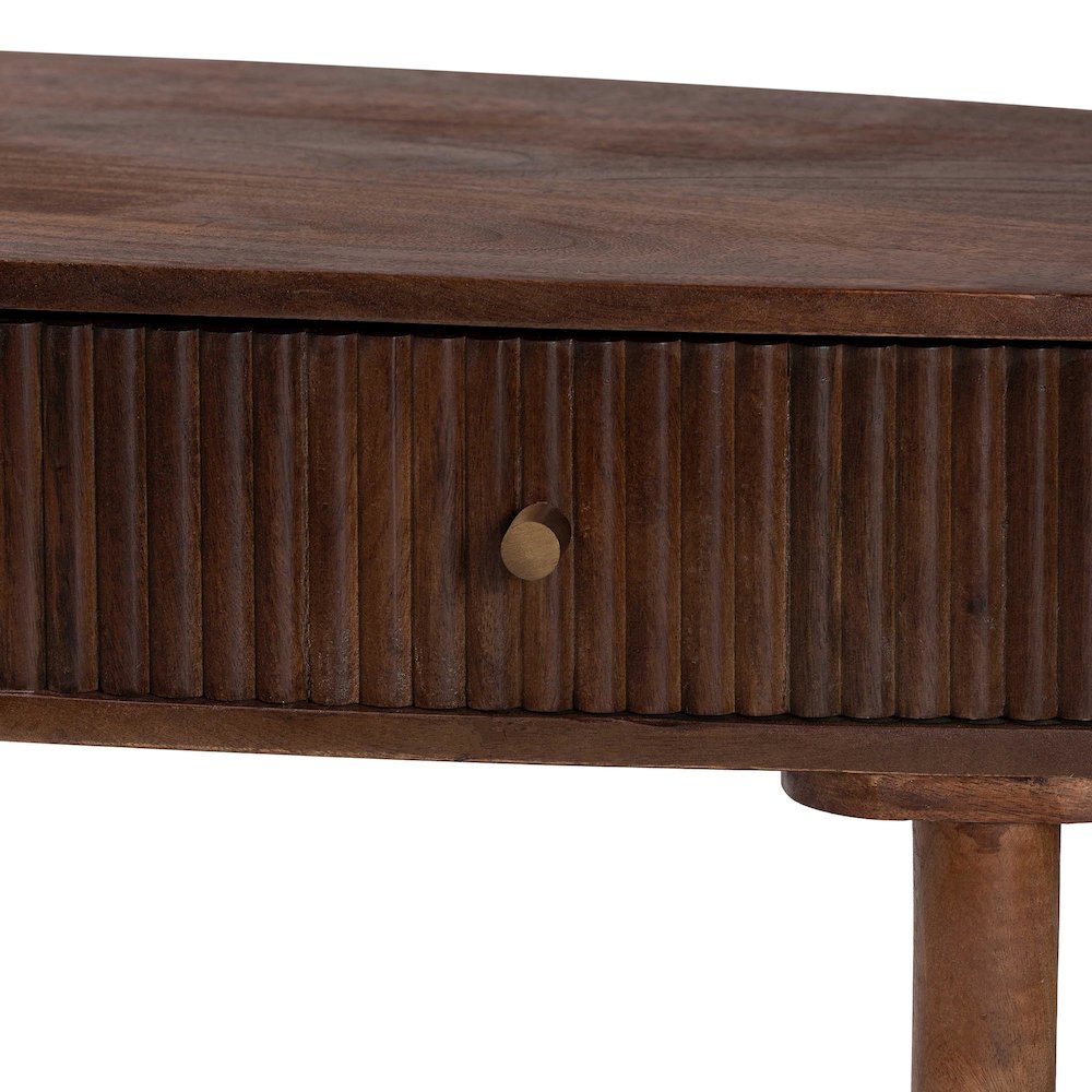 Fluted Wood Console Table - 2-Drawer Oval Accent Table. Picture 7