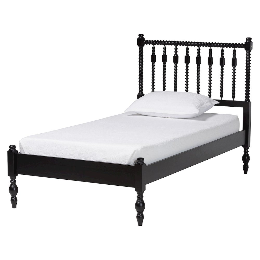 Platform Bed - Turned Bed Frame with Headboard and Sculpted Legs, Black, Twin. Picture 1