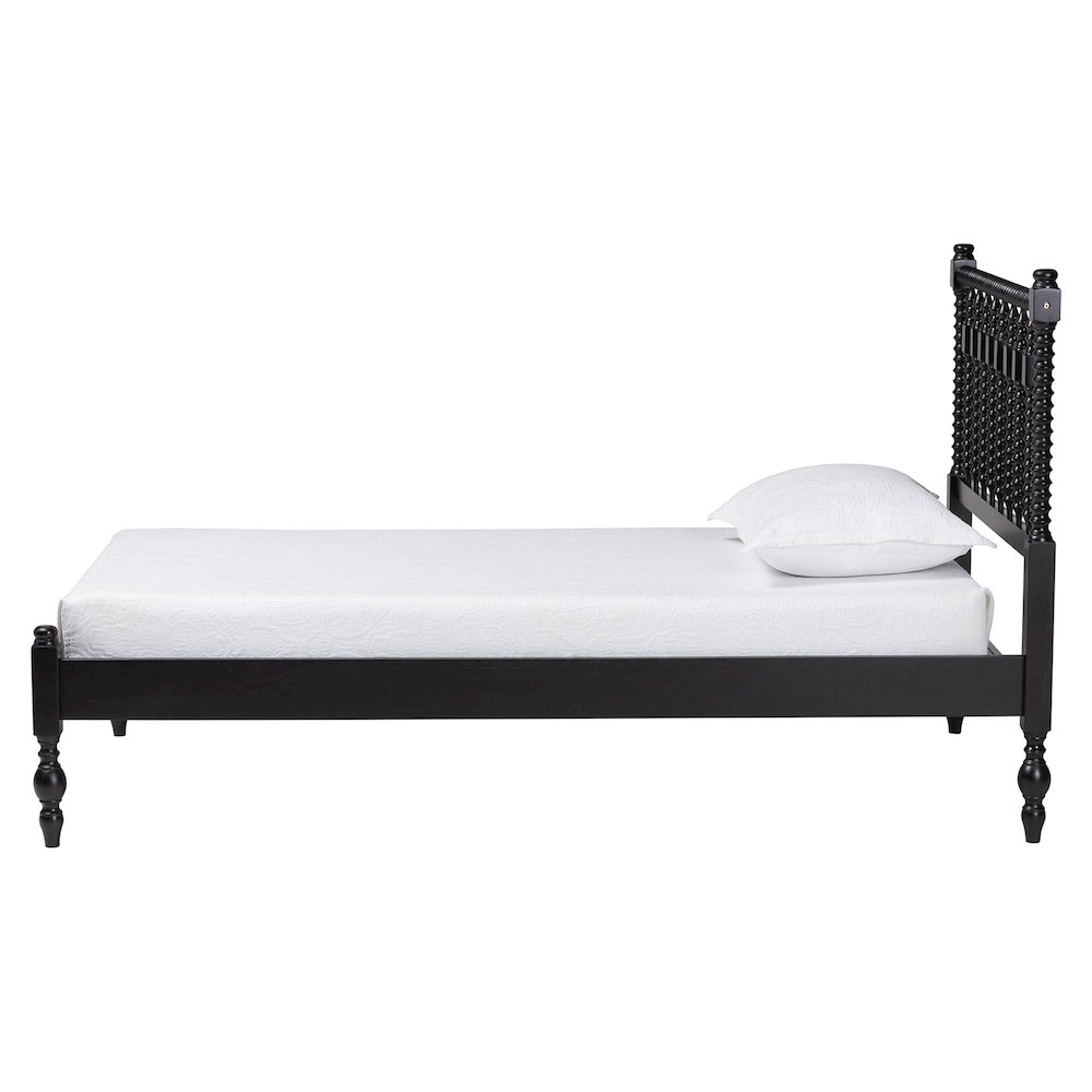 Platform Bed - Turned Bed Frame with Headboard and Sculpted Legs, Black, Twin. Picture 3