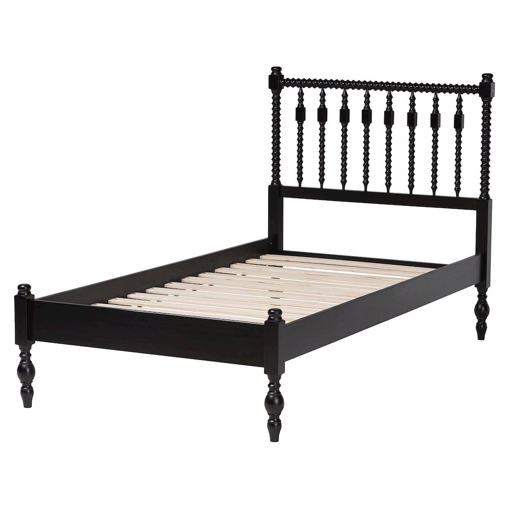 Platform Bed - Turned Bed Frame with Headboard and Sculpted Legs, Black, Twin. Picture 4