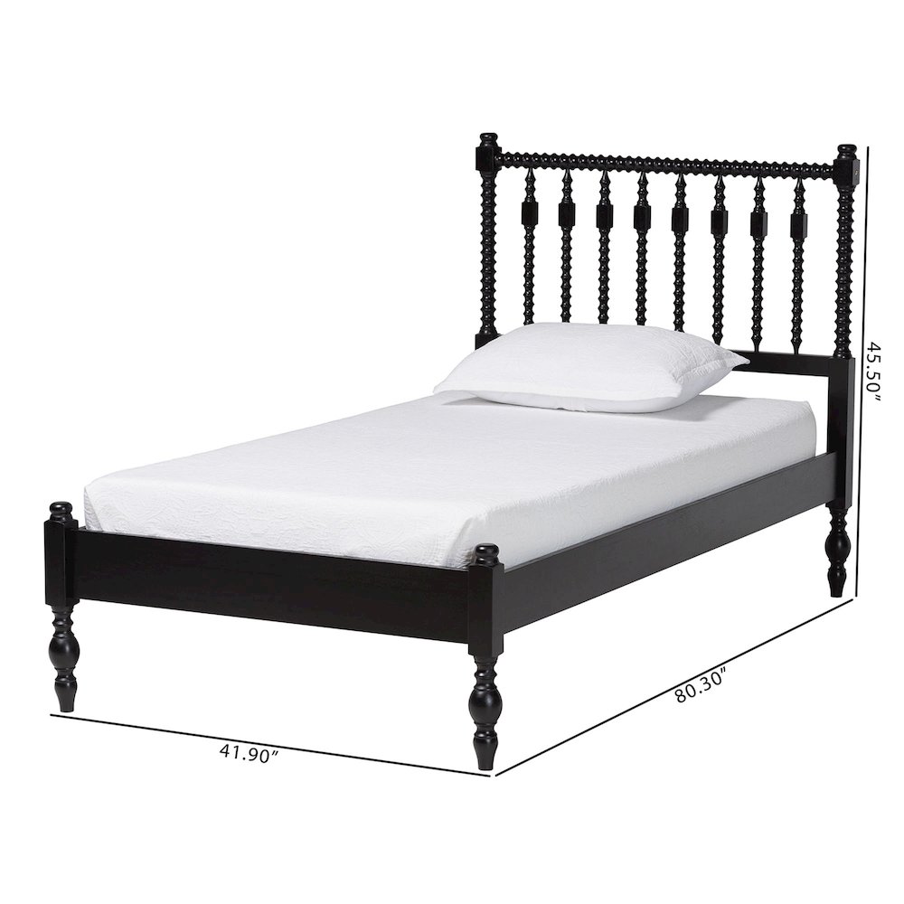 Platform Bed - Turned Bed Frame with Headboard and Sculpted Legs, Black, Twin. Picture 9