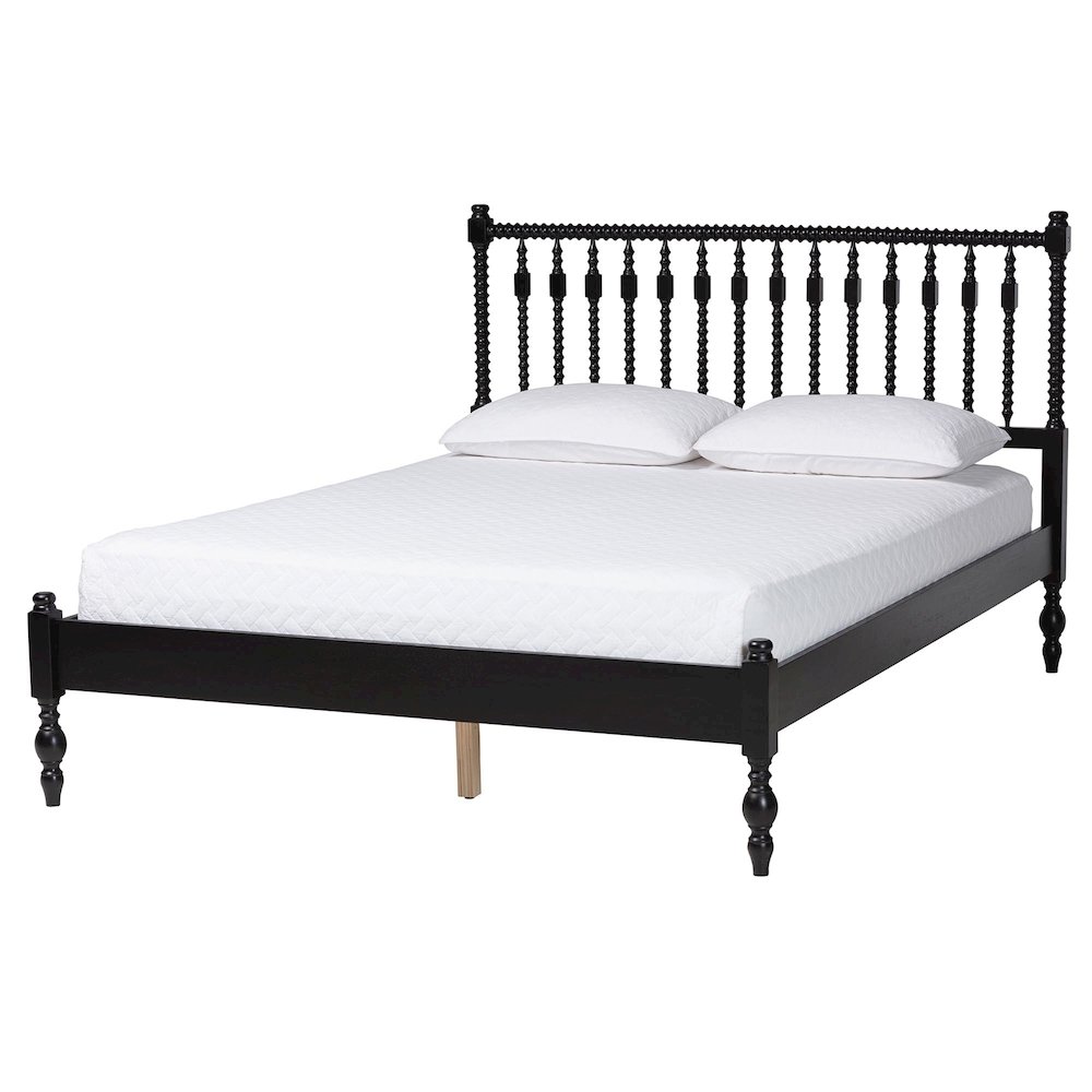Platform Bed - Turned Bed Frame with Headboard and Sculpted Legs, Black, Full. Picture 1