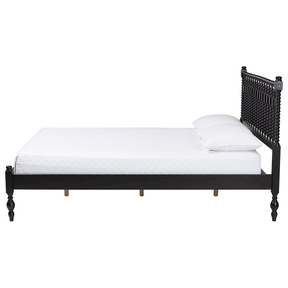 Platform Bed - Turned Bed Frame with Headboard and Sculpted Legs, Black, Full. Picture 3