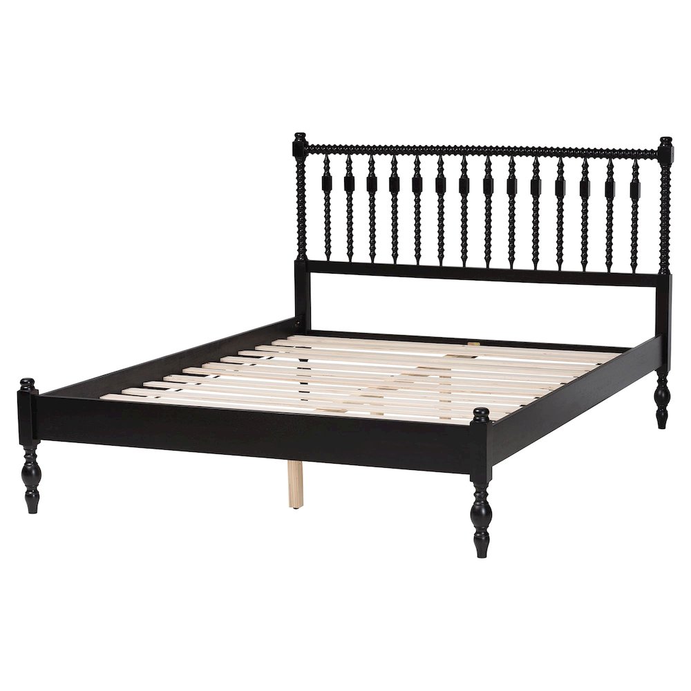 Platform Bed - Turned Bed Frame with Headboard and Sculpted Legs, Black, Full. Picture 4