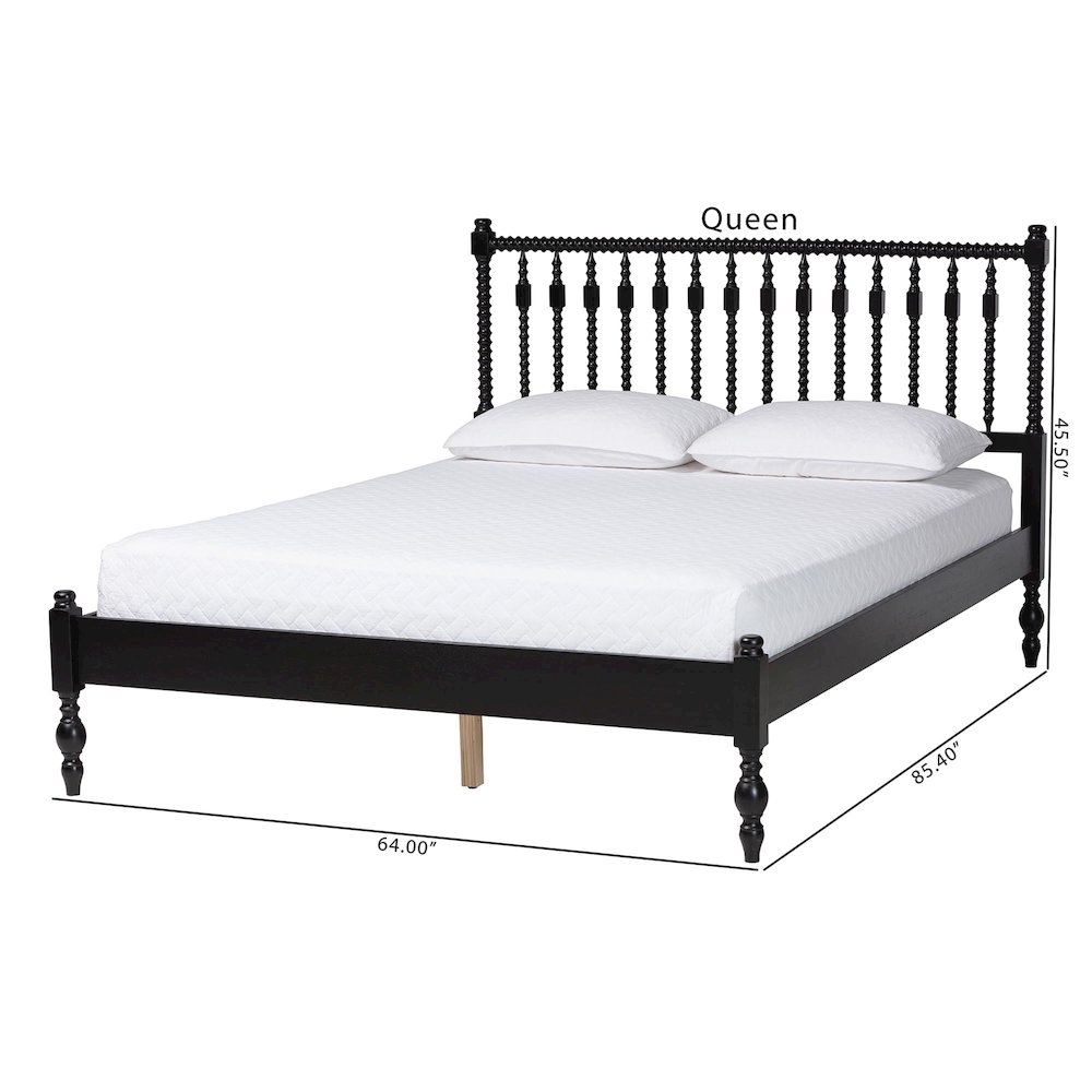 Platform Bed - Turned Bed Frame with Headboard and Sculpted Legs, Black, Full. Picture 10