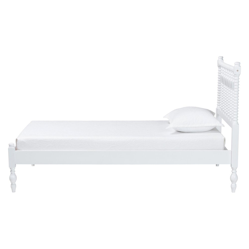 Platform Bed - Turned Bed Frame with Headboard and Sculpted Legs, White, Twin. Picture 3