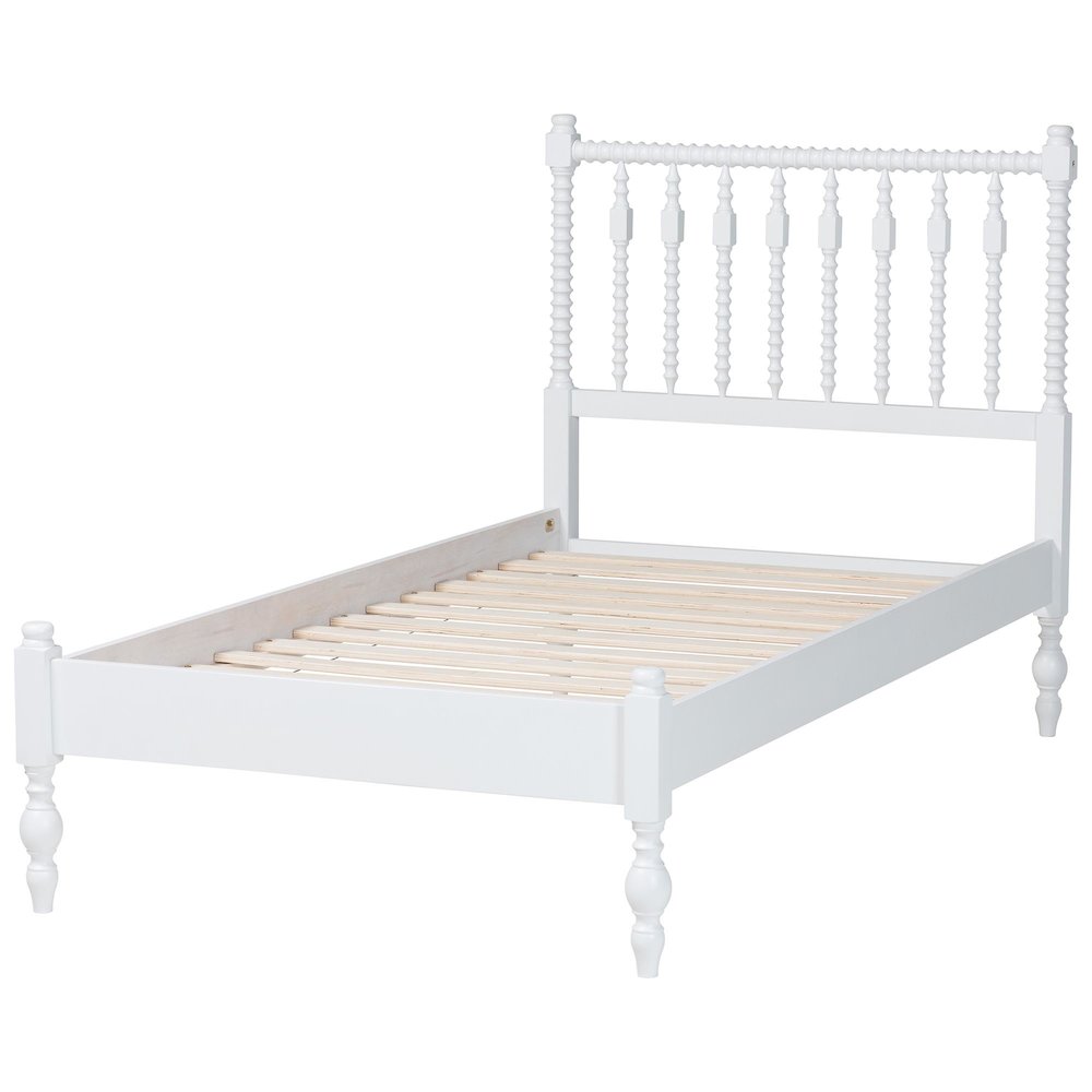 Platform Bed - Turned Bed Frame with Headboard and Sculpted Legs, White, Twin. Picture 4