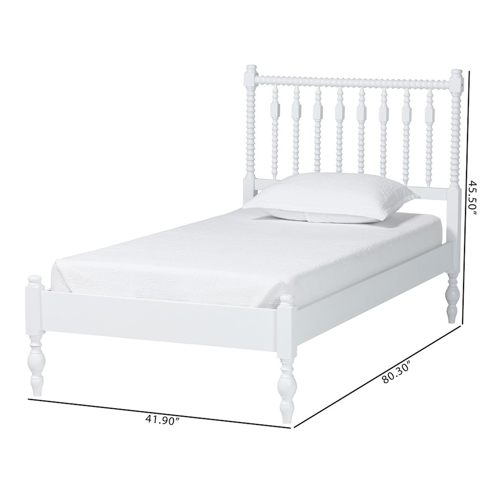 Platform Bed - Turned Bed Frame with Headboard and Sculpted Legs, White, Twin. Picture 9