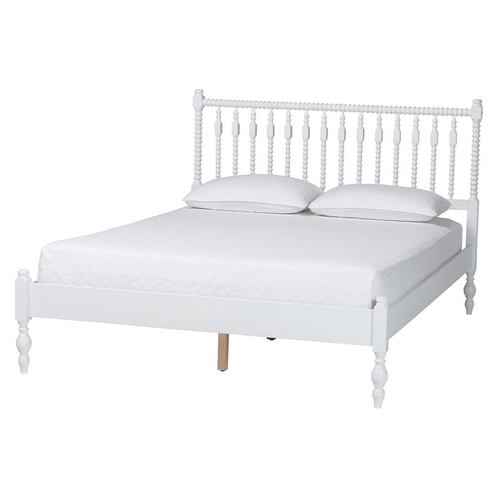 Platform Bed - Turned Bed Frame with Headboard and Sculpted Legs, White, Full. Picture 1