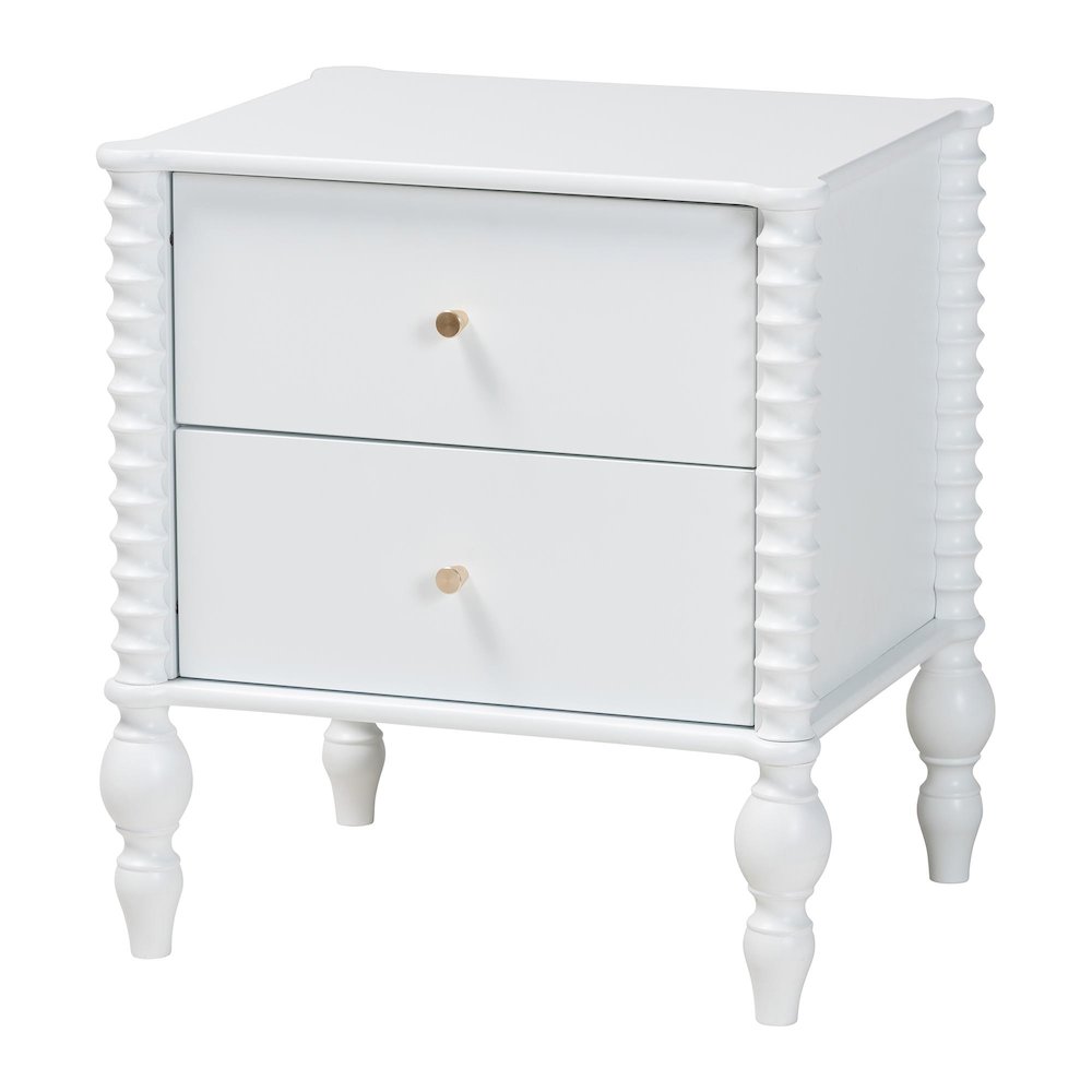 Nightstand - 2-Drawer Bedside Table with Turned Accents for Bedroom, White. Picture 1