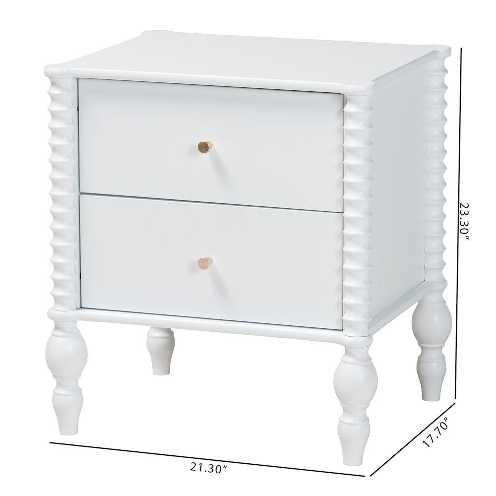 Nightstand - 2-Drawer Bedside Table with Turned Accents for Bedroom, White. Picture 11