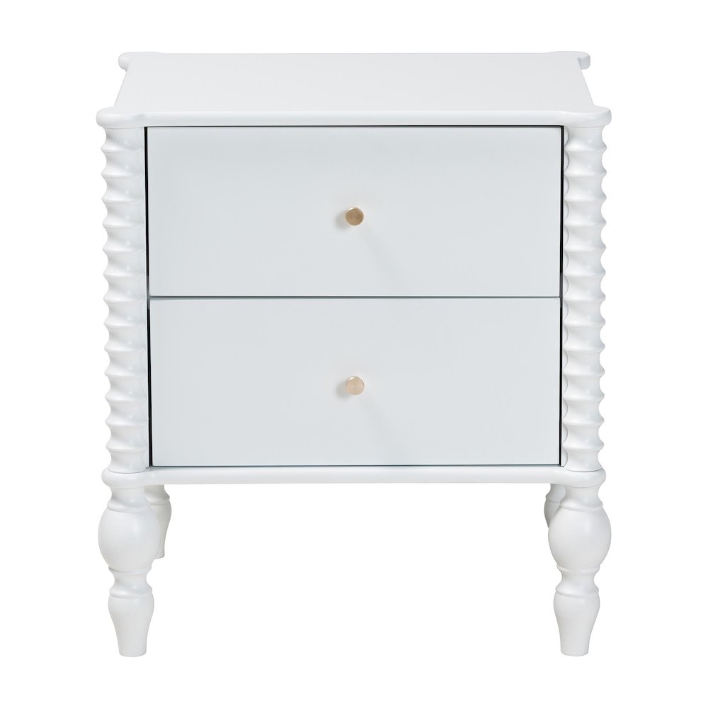 Nightstand - 2-Drawer Bedside Table with Turned Accents for Bedroom, White. Picture 4