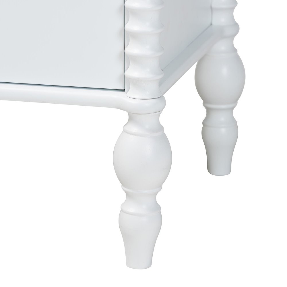 Nightstand - 2-Drawer Bedside Table with Turned Accents for Bedroom, White. Picture 8