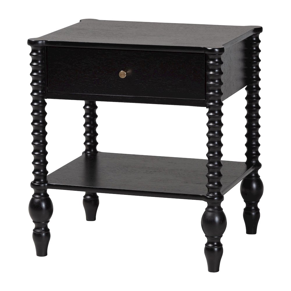 Nightstand - 1-Drawer Bedside Table with Open Shelf Storage, Black. Picture 1