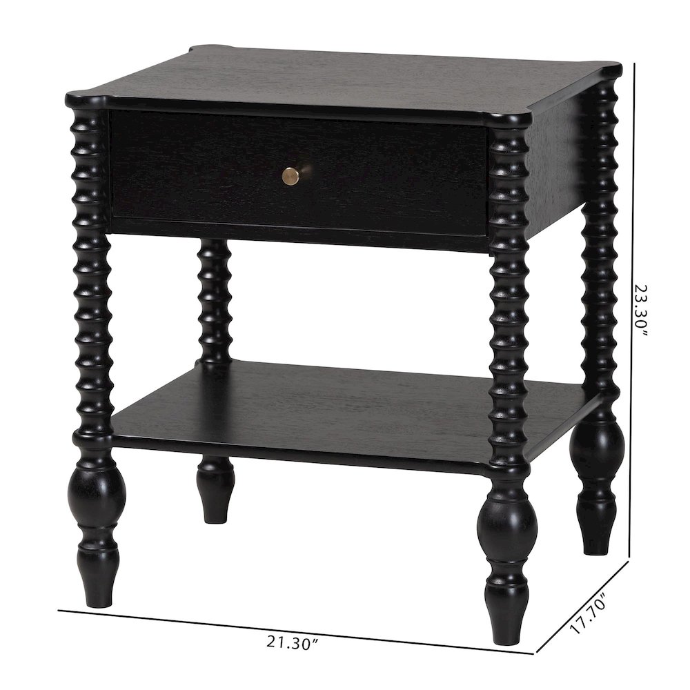 Nightstand - 1-Drawer Bedside Table with Open Shelf Storage, Black. Picture 11