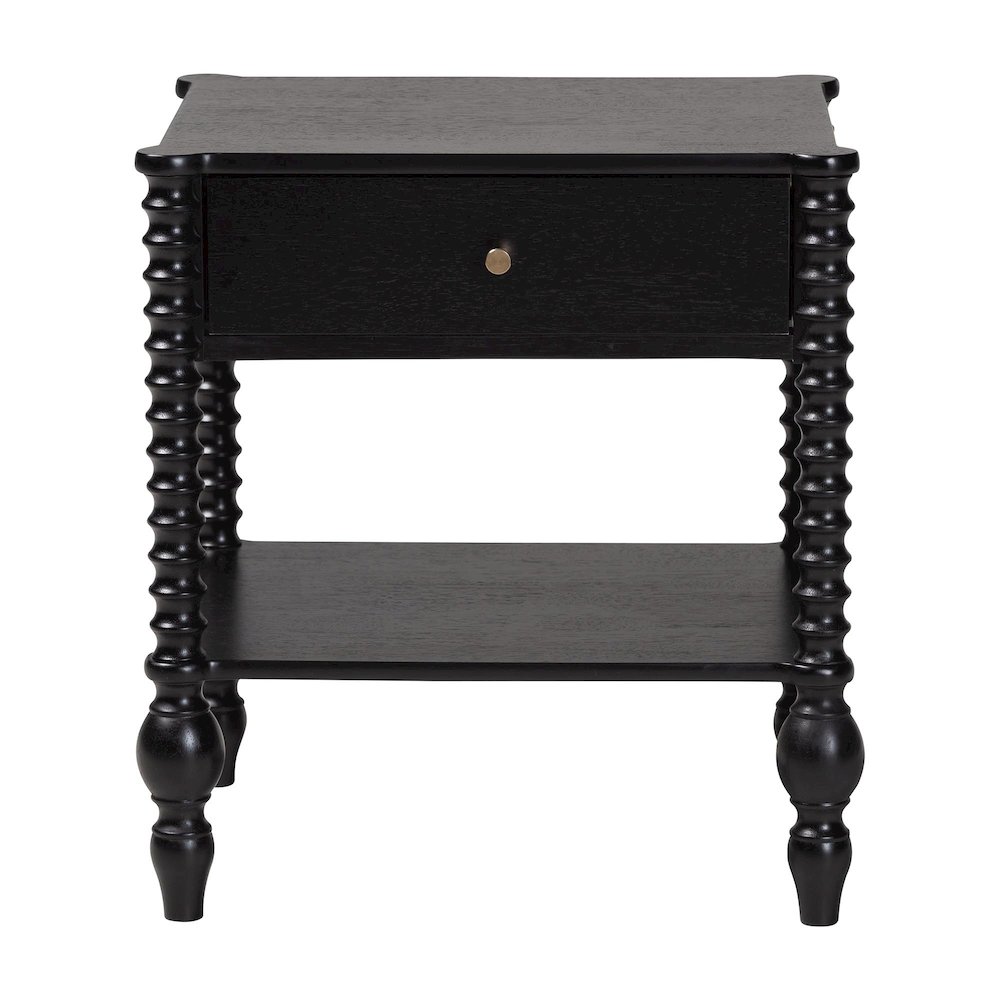 Nightstand - 1-Drawer Bedside Table with Open Shelf Storage, Black. Picture 4