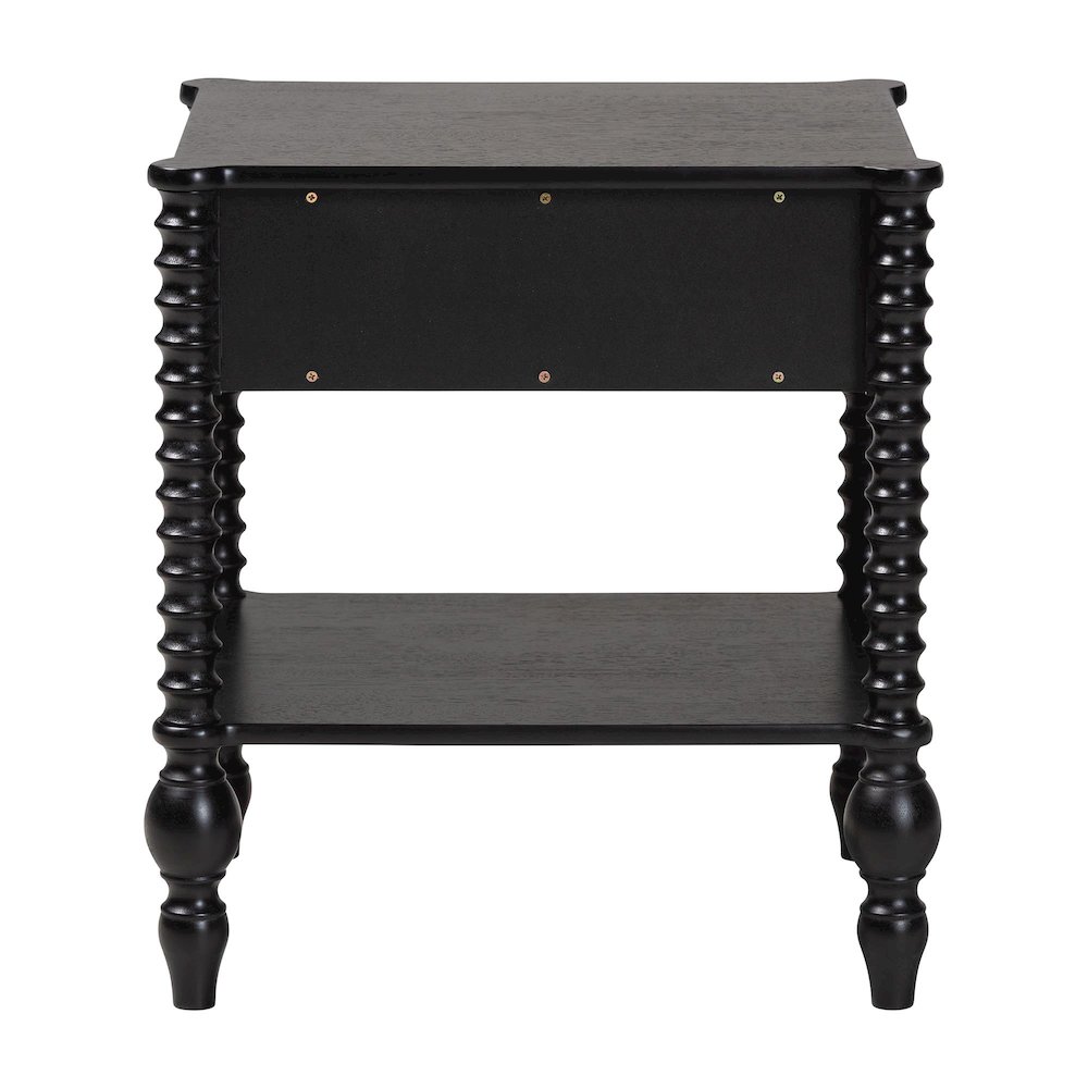 Nightstand - 1-Drawer Bedside Table with Open Shelf Storage, Black. Picture 6