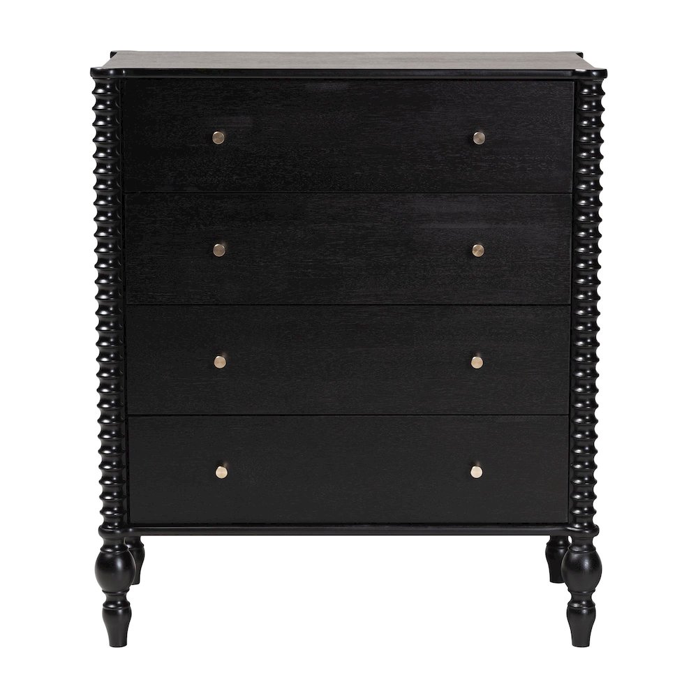 Chest - 4-Drawer Vertical Cabinet with Turned Accents for Bedroom, Black. Picture 5