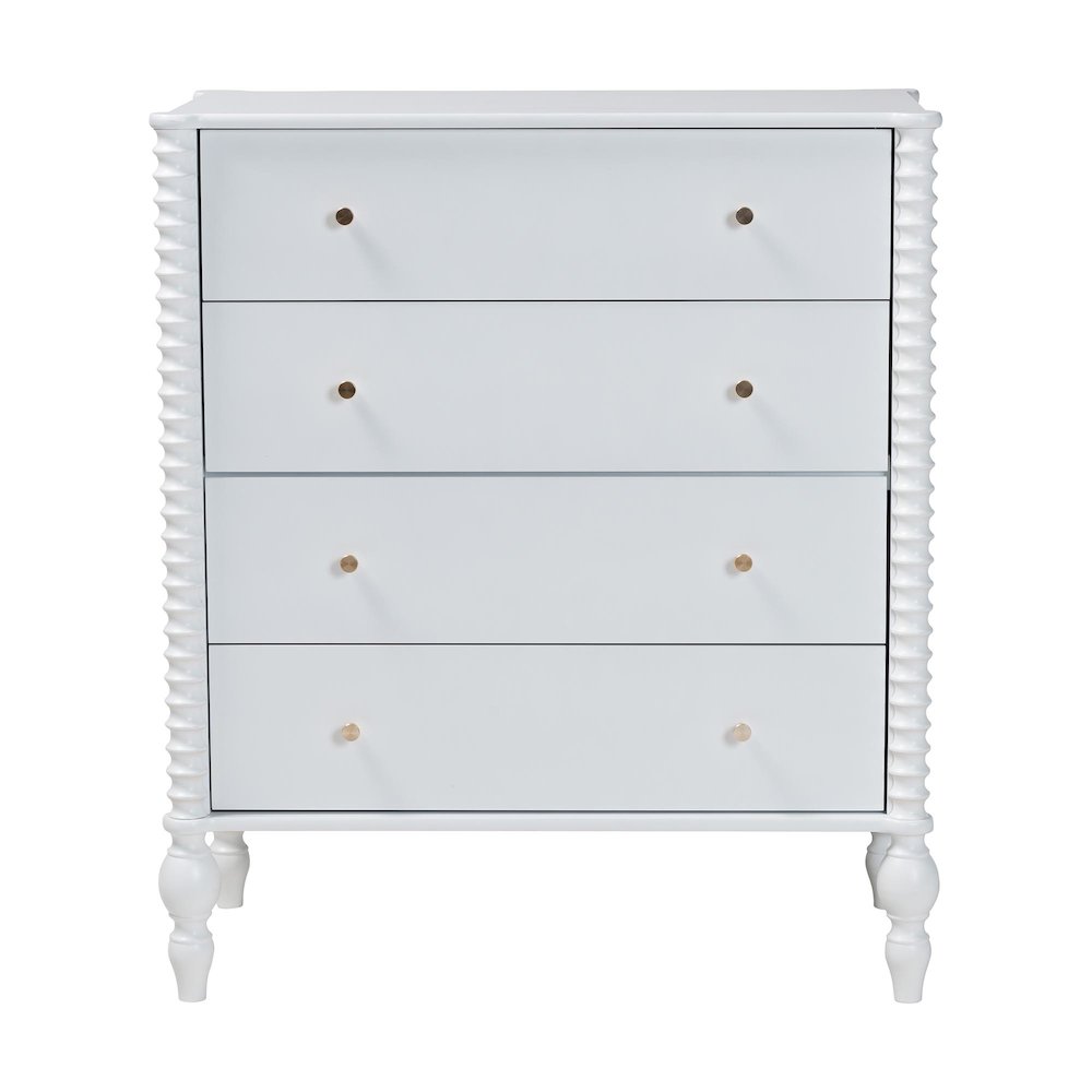 Chest - 4-Drawer Vertical Cabinet with Turned Accents for Bedroom, White. Picture 5