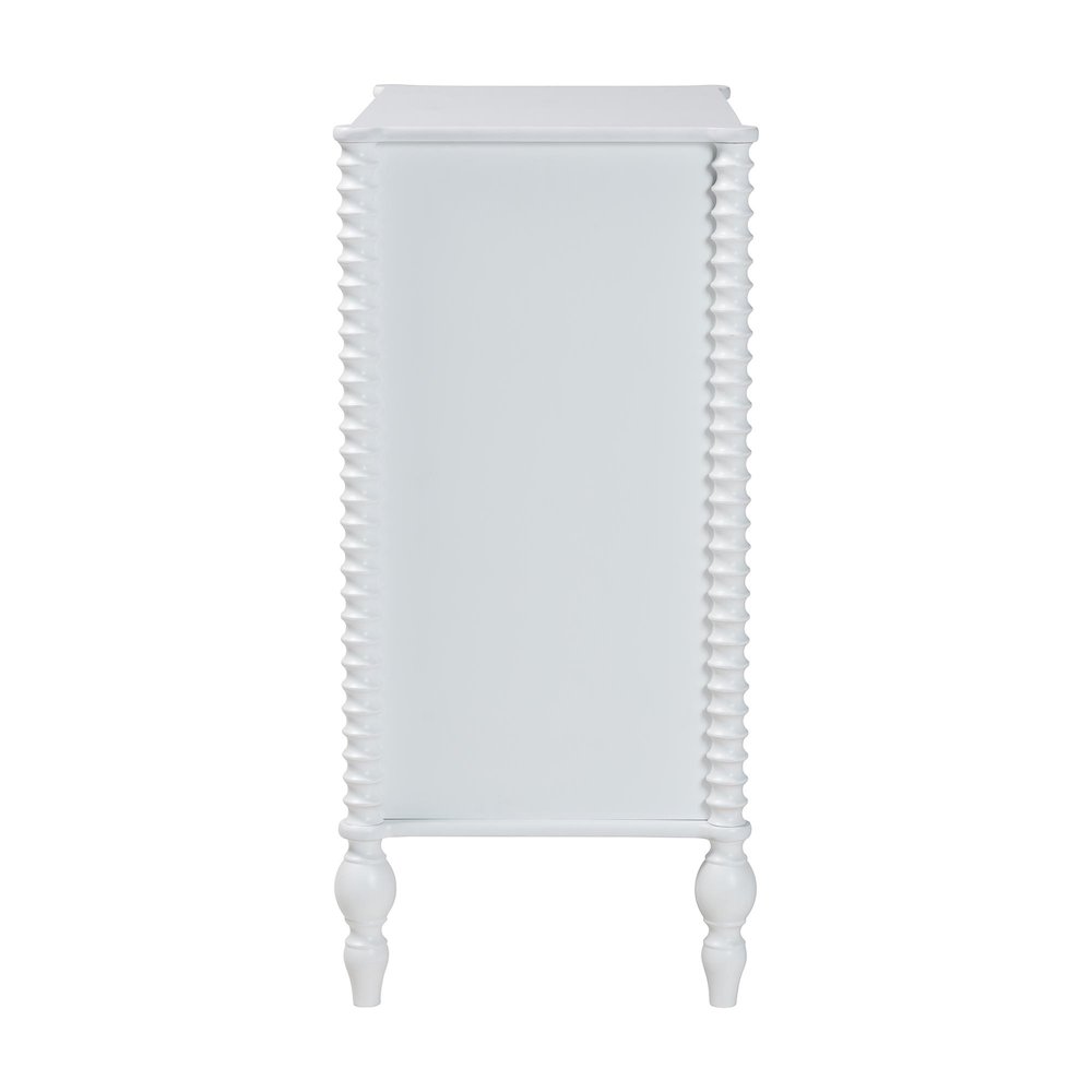 Chest - 4-Drawer Vertical Cabinet with Turned Accents for Bedroom, White. Picture 6