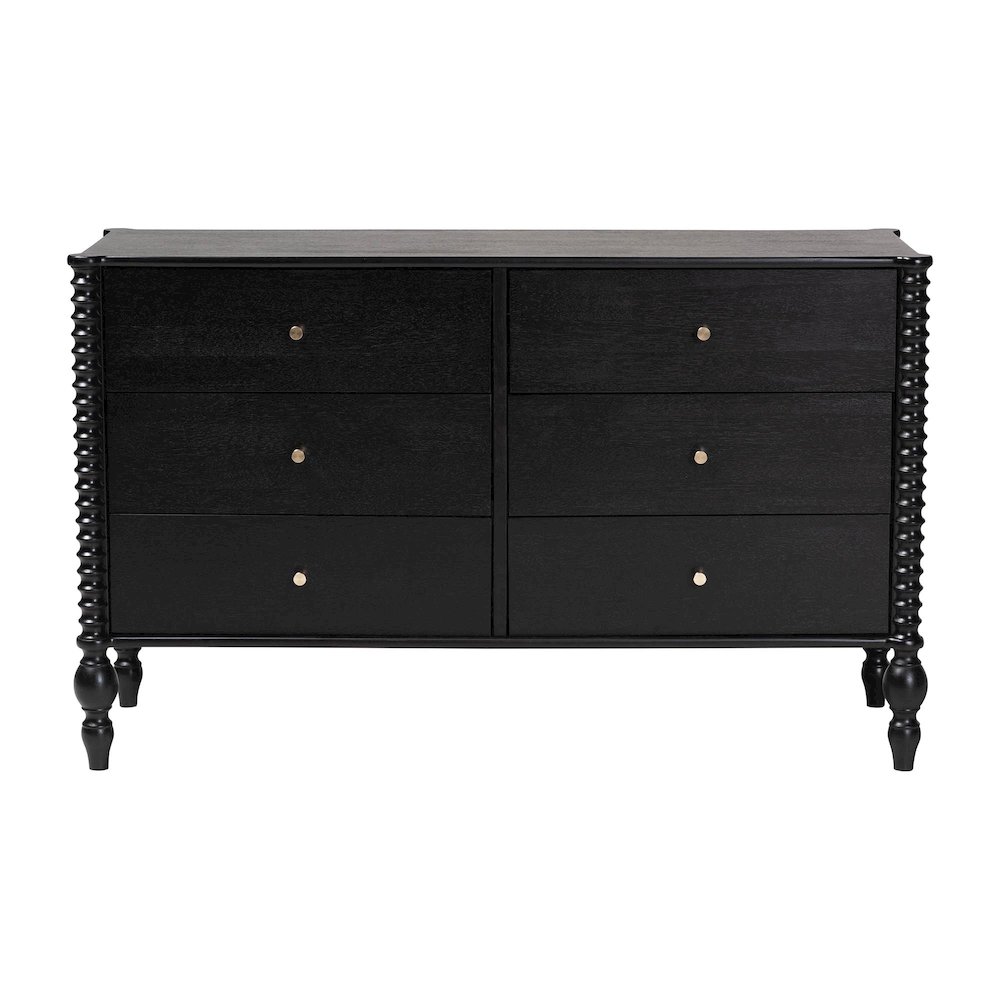 Dresser - 6-Drawer Horizontal Cabinet with Turned Accents for Bedroom, Black. Picture 5