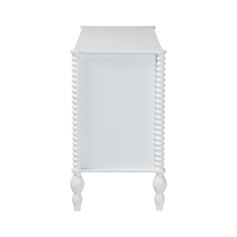 Dresser - 6-Drawer Horizontal Cabinet with Turned Accents for Bedroom, White. Picture 6