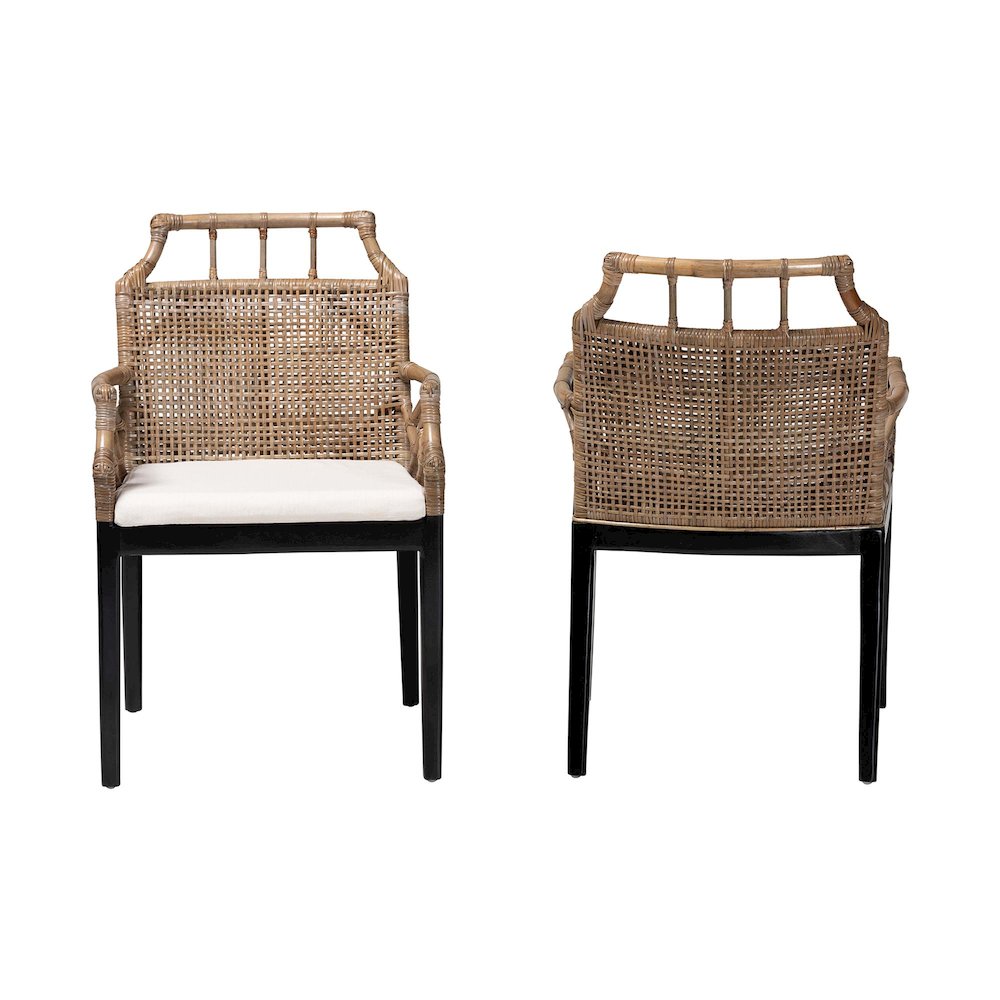 Abiel Natural Rattan 2Pc Dining Armchair Set with Cushion. Picture 2