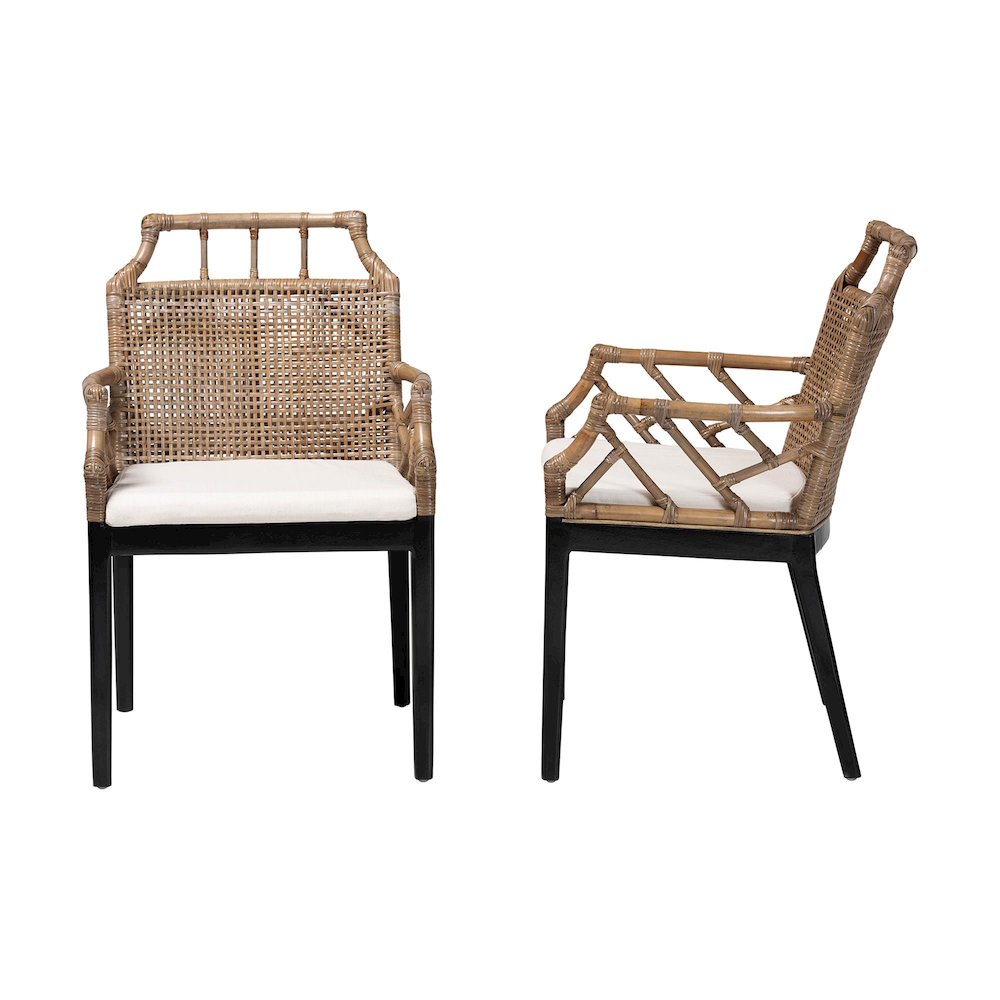 Abiel Natural Rattan 2Pc Dining Armchair Set with Cushion. Picture 3