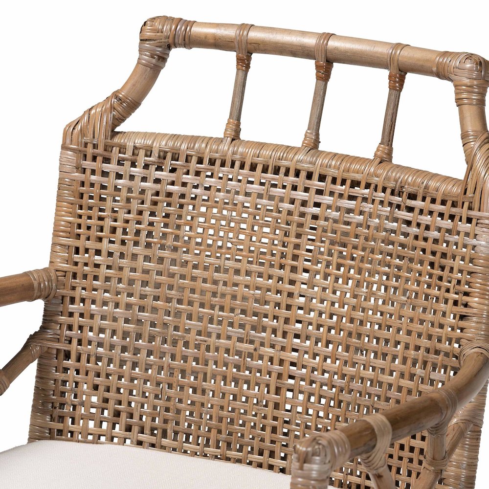 Abiel Natural Rattan 2Pc Dining Armchair Set with Cushion. Picture 5
