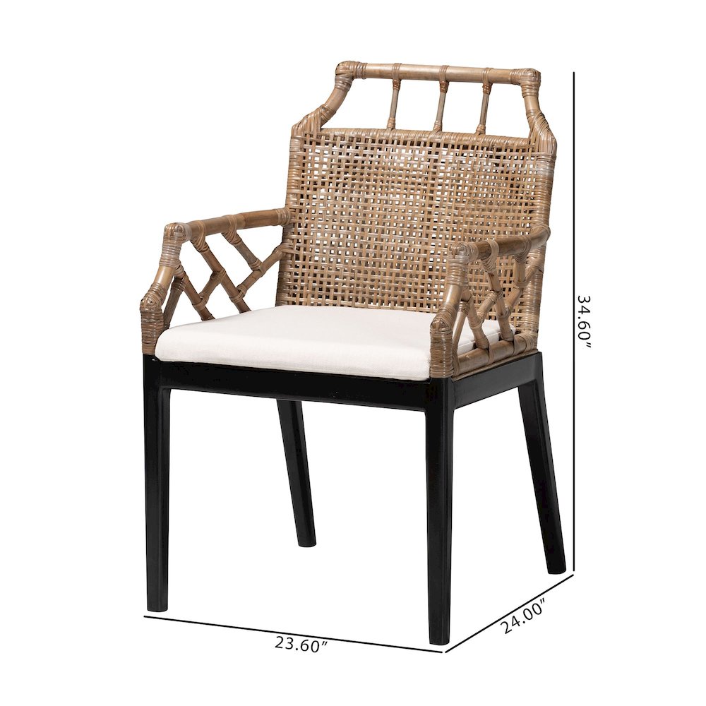 Abiel Natural Rattan 2Pc Dining Armchair Set with Cushion. Picture 4