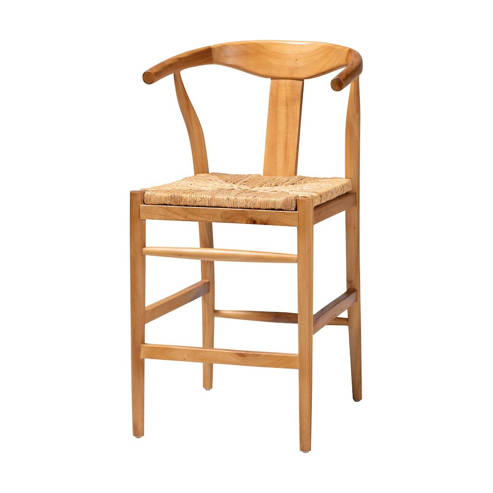 Counter Stool with Woven Seagrass Seat - Stool with Arms and Wishbone Backrest. Picture 1