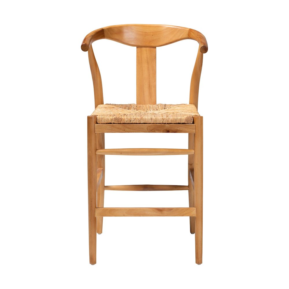 Counter Stool with Woven Seagrass Seat - Stool with Arms and Wishbone Backrest. Picture 3