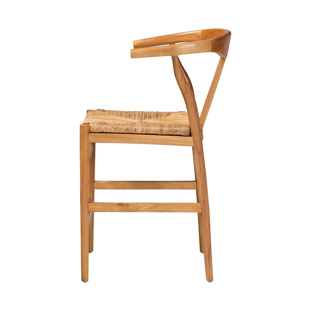 Counter Stool with Woven Seagrass Seat - Stool with Arms and Wishbone Backrest. Picture 4