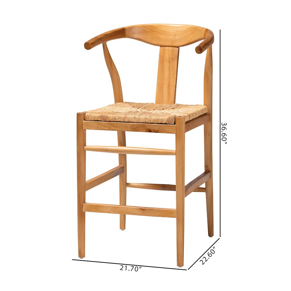 Counter Stool with Woven Seagrass Seat - Stool with Arms and Wishbone Backrest. Picture 8