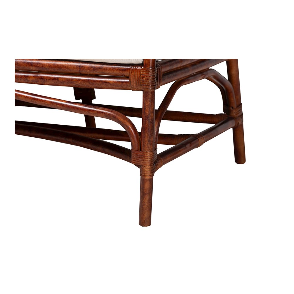 Aella Tortoise Rattan Loveseat Bench with Cushion, Curved Arms, Boho. Picture 7