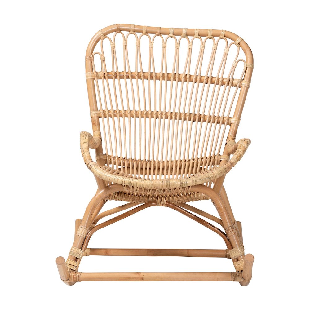 Mahin Natural Rattan Rocking Wicker Accent Rocker with Curved Armrests. Picture 3