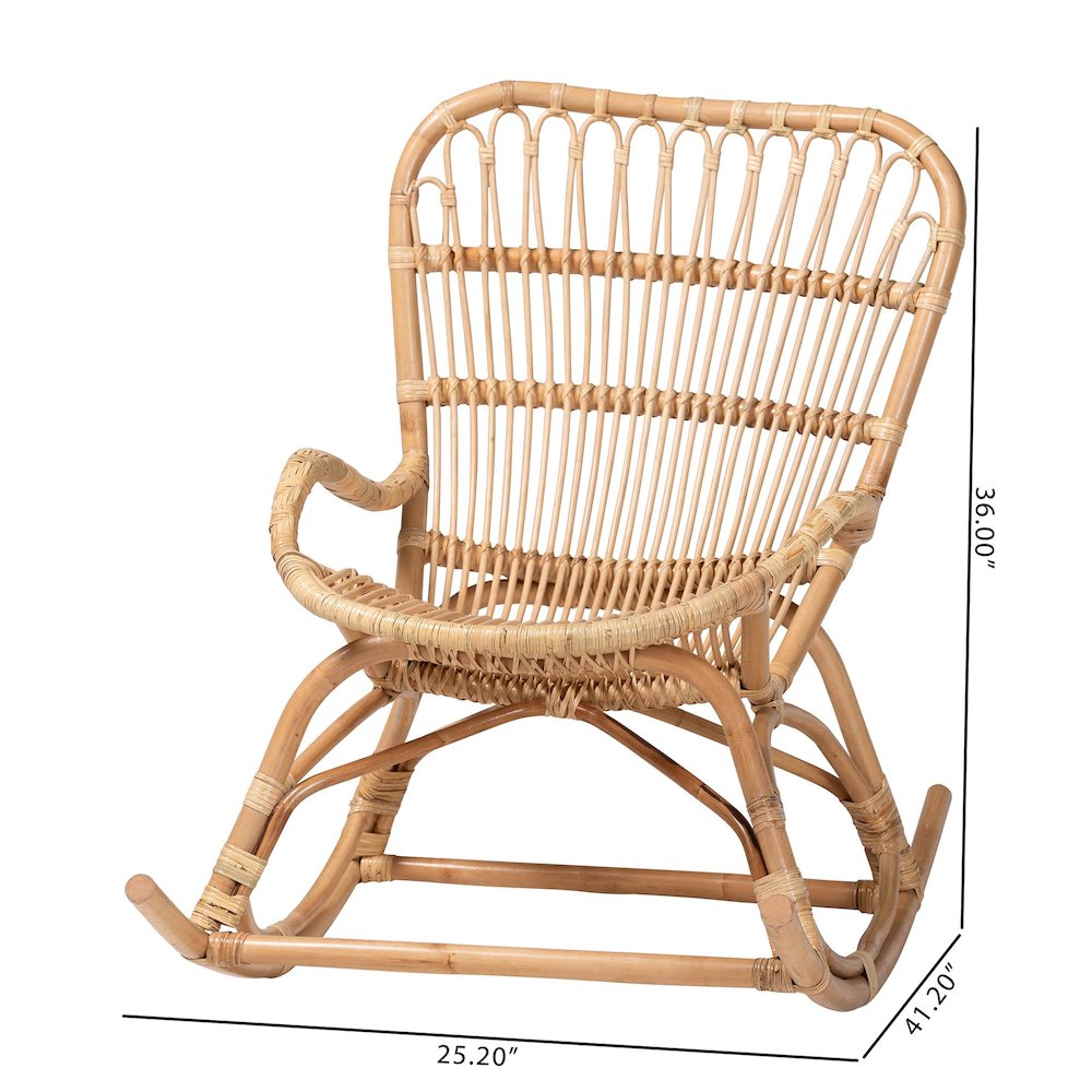 Mahin Natural Rattan Rocking Wicker Accent Rocker with Curved Armrests. Picture 10