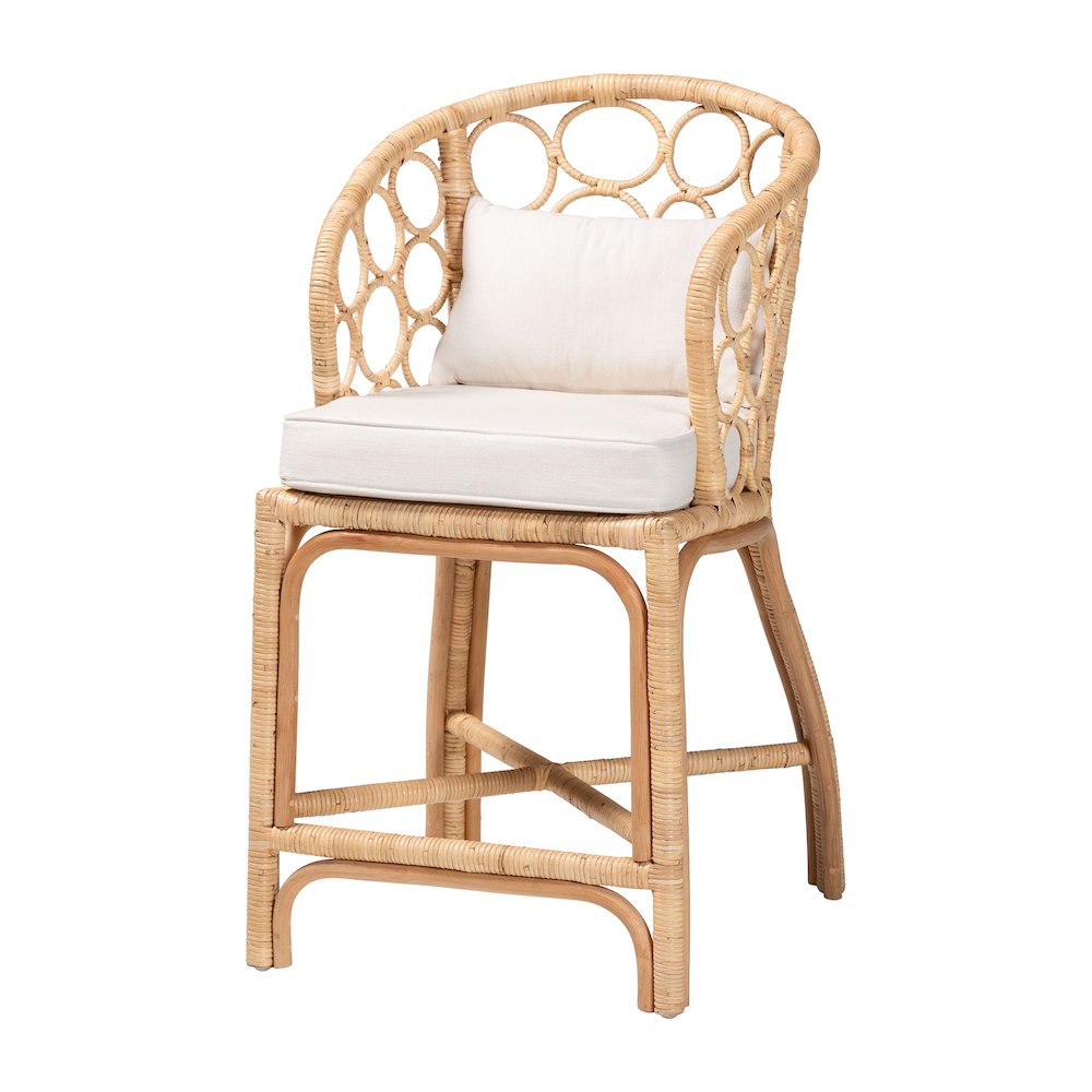 Natural Rattan Counter Stool with Bubble Frame - Handwoven Wicker Accent Stool. Picture 1