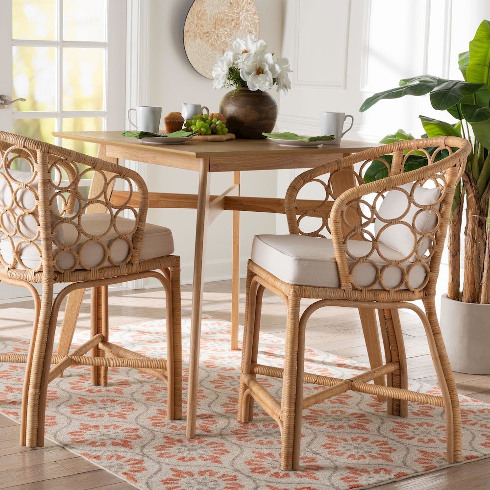 Natural Rattan Counter Stool with Bubble Frame - Handwoven Wicker Accent Stool. Picture 2
