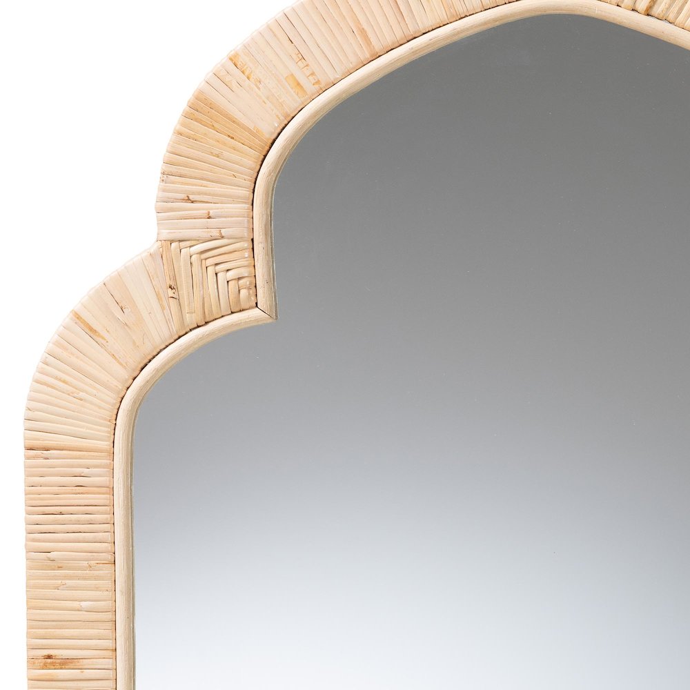 Plautilla Natural Rattan Arched Wall Mirror - Hand Wrapped Wicker Accent Mirror. Picture 3