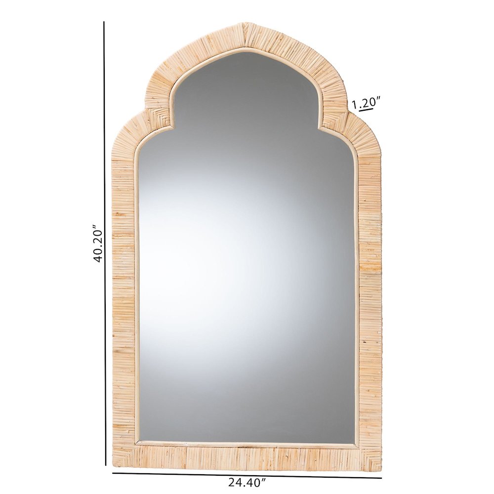 Plautilla Natural Rattan Arched Wall Mirror - Hand Wrapped Wicker Accent Mirror. Picture 4